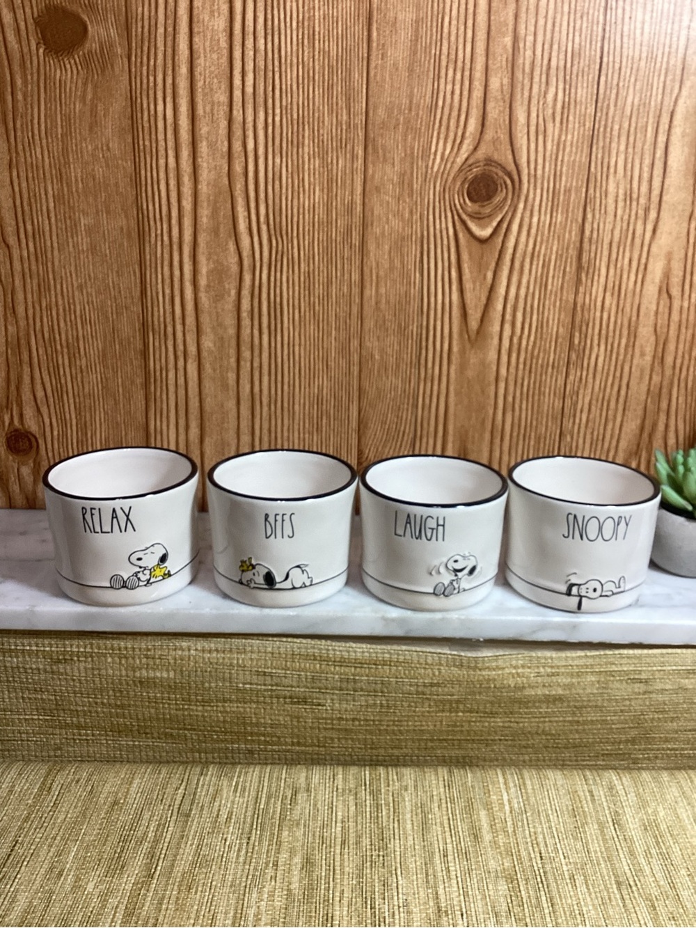 Rae Dunn Peanuts Snoopy Ceramic Ramekin Set - White